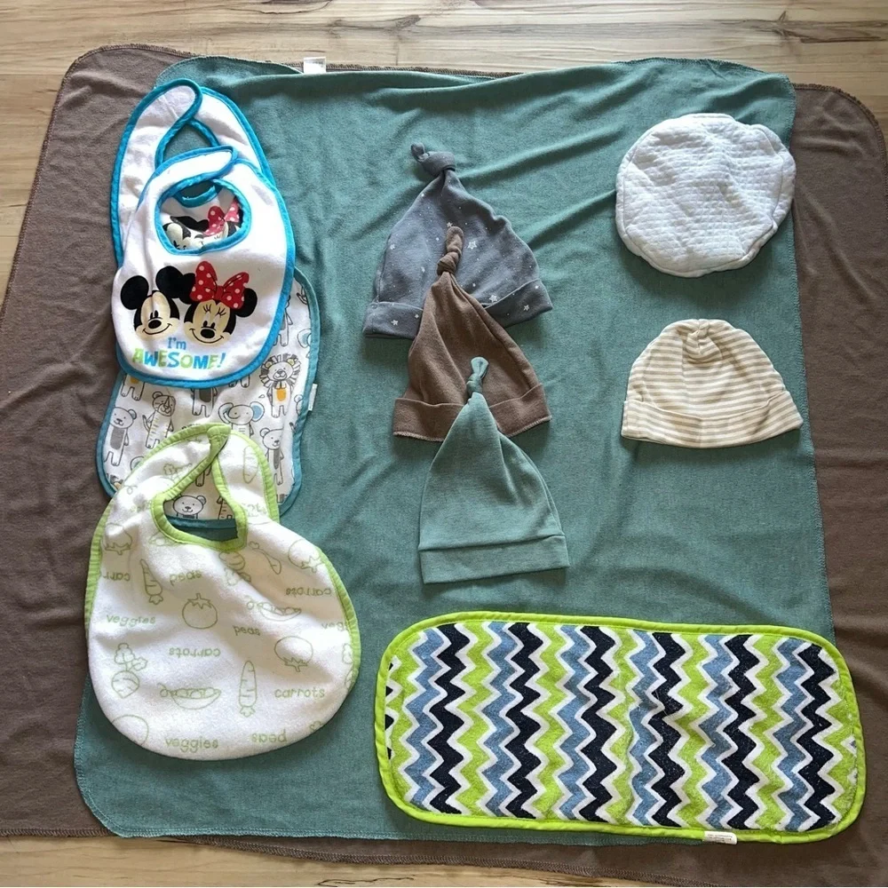 Blue and Green Bib Set with Playful Design